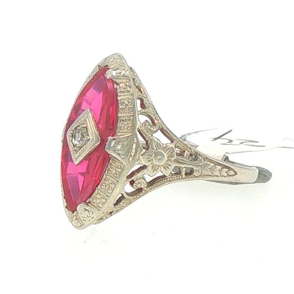 Vintage Art Deco Synthetic Ruby & Diamond Accent Ring Image 3 Bryan Jewelry Prattville, AL