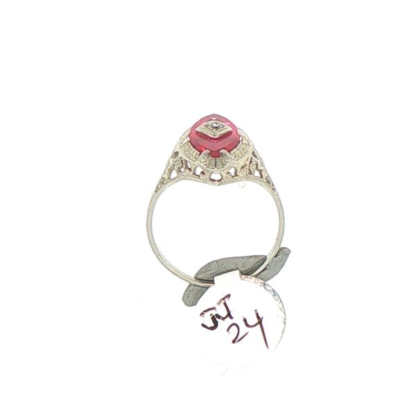Vintage Art Deco Synthetic Ruby & Diamond Accent Ring Image 5 Bryan Jewelry Prattville, AL