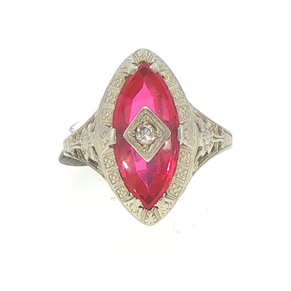 Vintage Art Deco Synthetic Ruby & Diamond Accent Ring Bryan Jewelry Prattville, AL