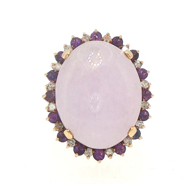 14K Yellow Gold Lavender Jade, Amethyst & Diamond Ring Image 3 Bryan Jewelry Prattville, AL