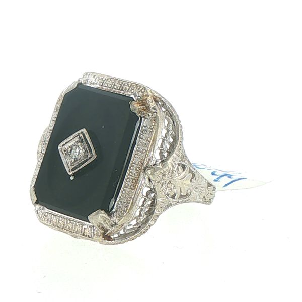 Onyx & Diamond Filigree Estate Ring Image 4 Bryan Jewelry Prattville, AL