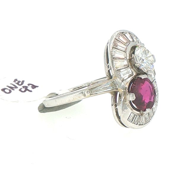 Estate Platinum Ruby & Mixed Cut Diamond Two Stone Ring Image 3 Bryan Jewelry Prattville, AL