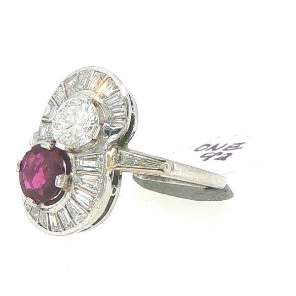 Estate Platinum Ruby & Mixed Cut Diamond Two Stone Ring Image 4 Bryan Jewelry Prattville, AL