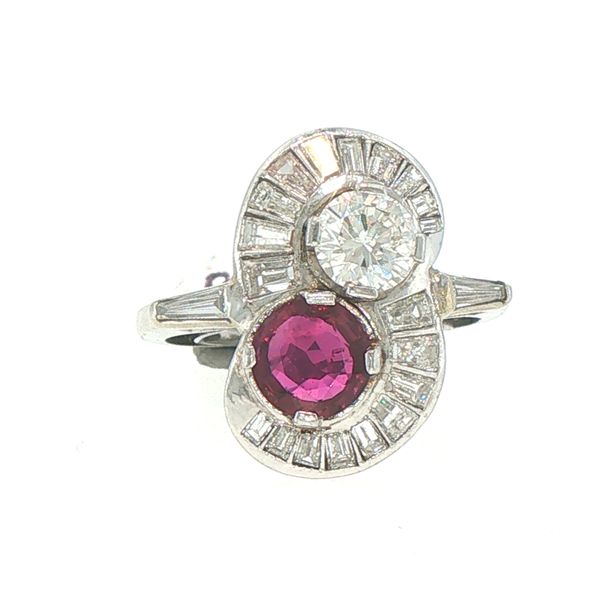 Estate Platinum Ruby & Mixed Cut Diamond Two Stone Ring Bryan Jewelry Prattville, AL