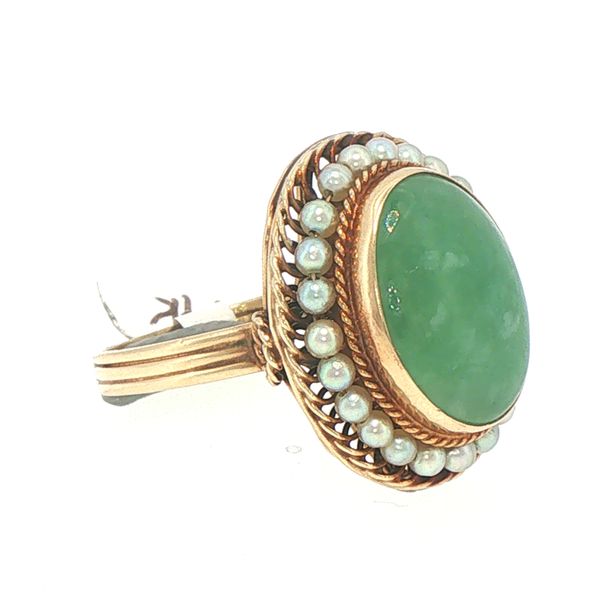 Estate Jade & Seed Pearl Halo Ring Image 2 Bryan Jewelry Prattville, AL
