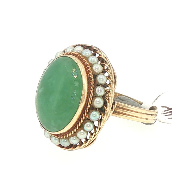 Estate Jade & Seed Pearl Halo Ring Image 3 Bryan Jewelry Prattville, AL