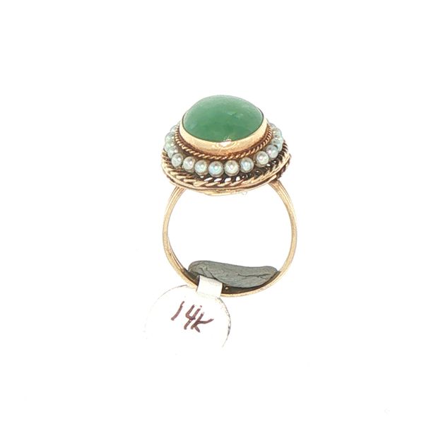 Estate Jade & Seed Pearl Halo Ring Image 5 Bryan Jewelry Prattville, AL