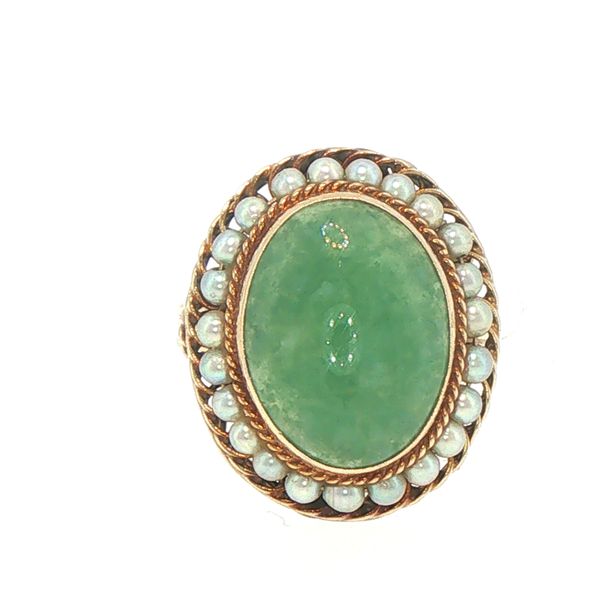 Estate Jade & Seed Pearl Halo Ring Bryan Jewelry Prattville, AL