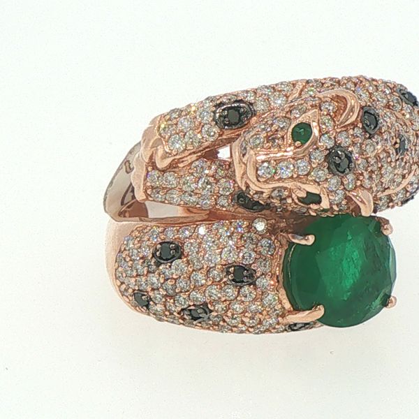 Estate Rose Gold Emerald & Diamond Leopard Ring Image 2 Bryan Jewelry Prattville, AL
