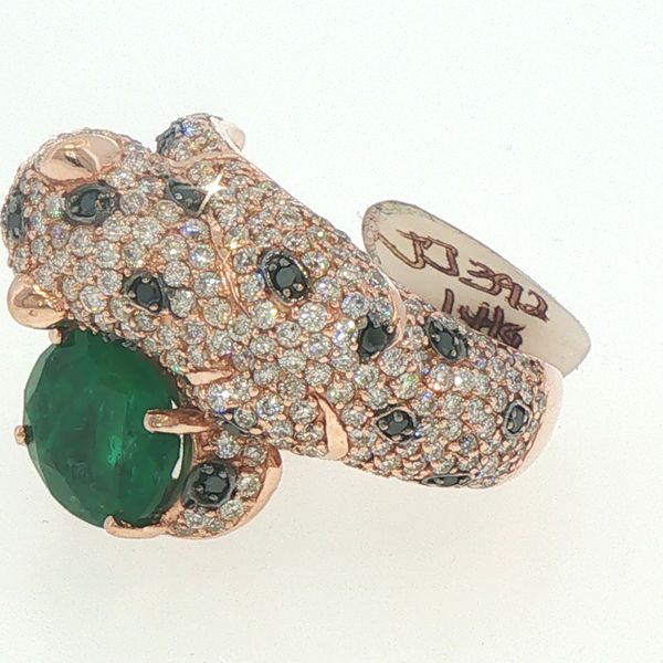 Estate Rose Gold Emerald & Diamond Leopard Ring Image 3 Bryan Jewelry Prattville, AL