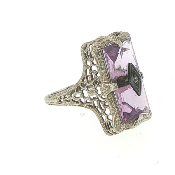 Estate Art Deco Amethyst & Diamond Filigree Ring Image 2 Bryan Jewelry Prattville, AL