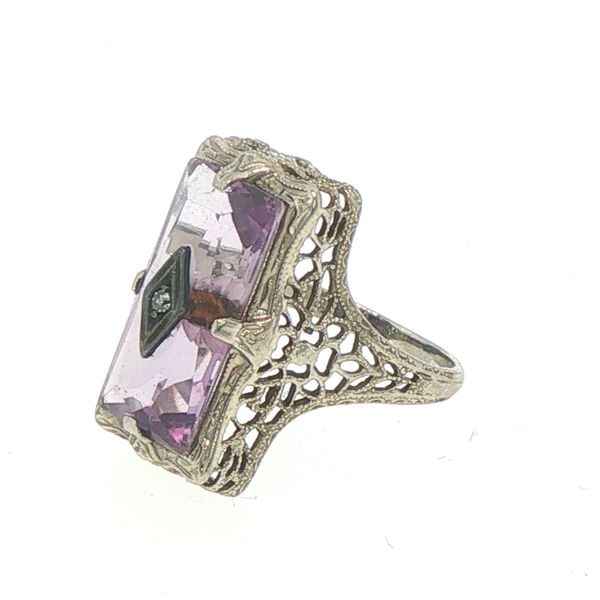 Estate Art Deco Amethyst & Diamond Filigree Ring Image 3 Bryan Jewelry Prattville, AL