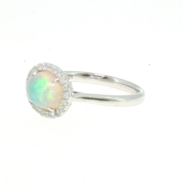 East to West Opal and Diamond Ring in 14K White Gold Image 3 Bryan Jewelry Prattville, AL