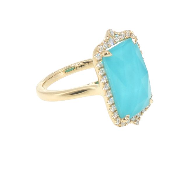 Doves 18K Yellow Gold Arizona Turquoise & Diamond Ring Image 3 Bryan Jewelry Prattville, AL