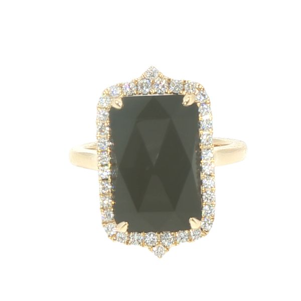 Doves 18K Yellow Gold Black Onyx & Diamond Halo Ring Bryan Jewelry Prattville, AL