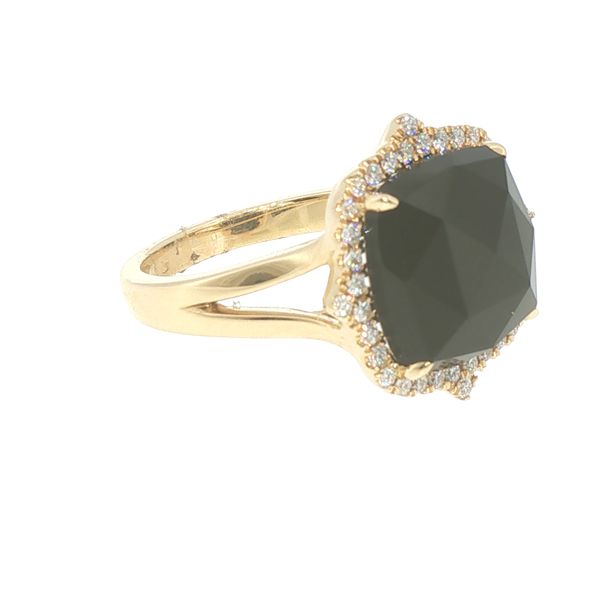 Doves 18K Yellow Gold Black Onyx & Diamond Halo Ring Image 2 Bryan Jewelry Prattville, AL