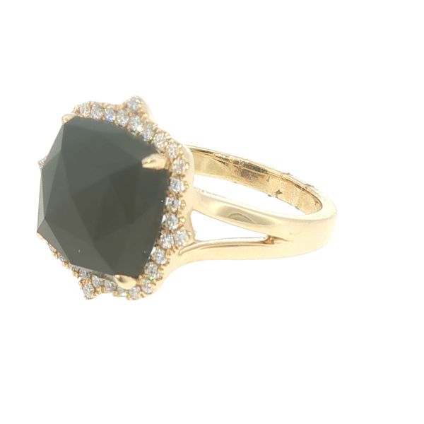 Doves 18K Yellow Gold Black Onyx & Diamond Halo Ring Image 3 Bryan Jewelry Prattville, AL