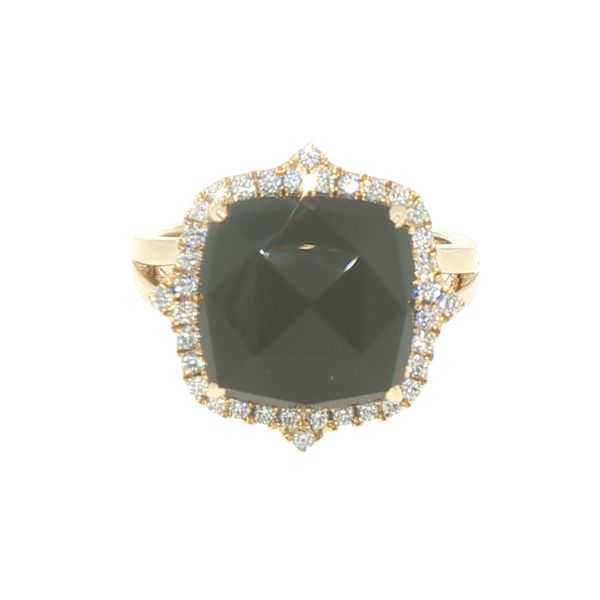 Doves 18K Yellow Gold Black Onyx & Diamond Halo Ring Bryan Jewelry Prattville, AL