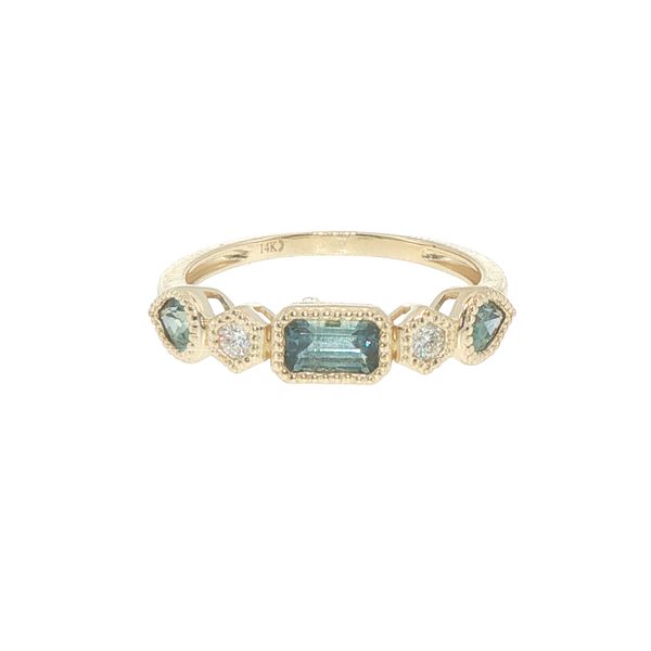 14K Yellow Gold Montana Sapphire & Diamond Five-Stone Ring Bryan Jewelry Prattville, AL