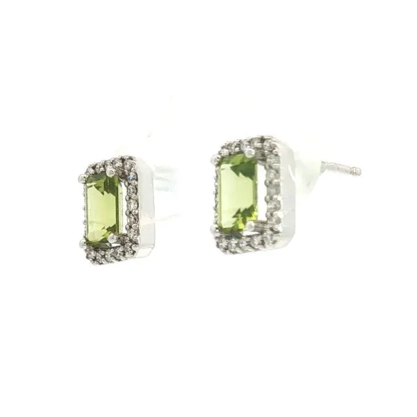 Emerald Cut Peridot Earrings with Halos Image 3 Bryan Jewelry Prattville, AL