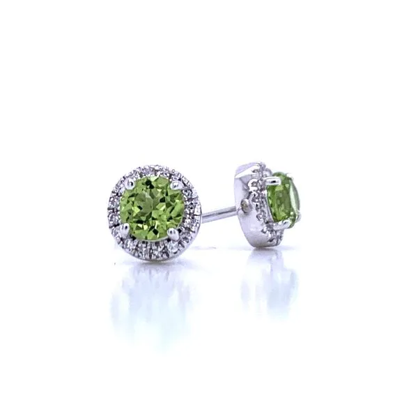 Peridot and Diamond Halo Studs Image 2 Bryan Jewelry Prattville, AL