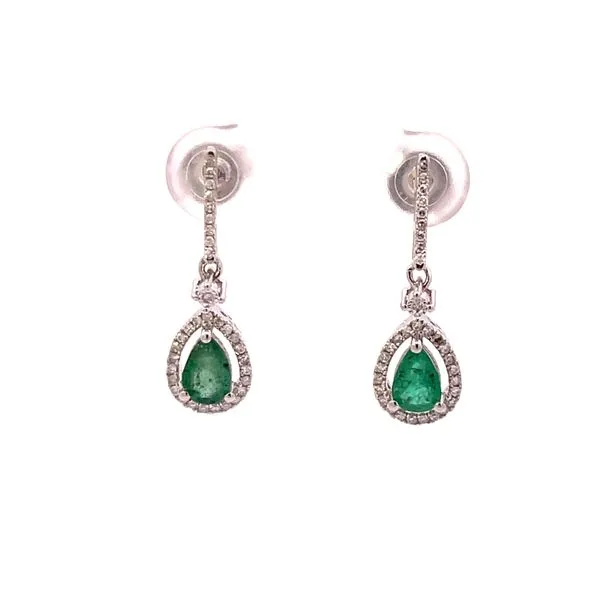 14k White Gold Emerald & Diamond Dangle Earrings Bryan Jewelry Prattville, AL