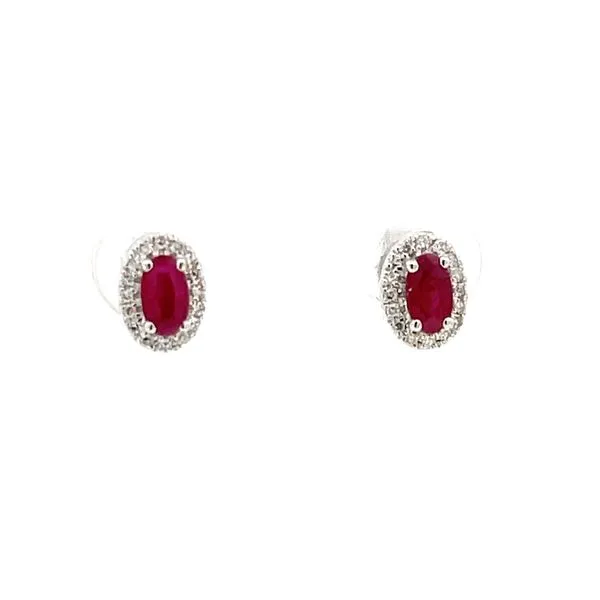 Oval Ruby & Diamond Halo Studs Bryan Jewelry Prattville, AL