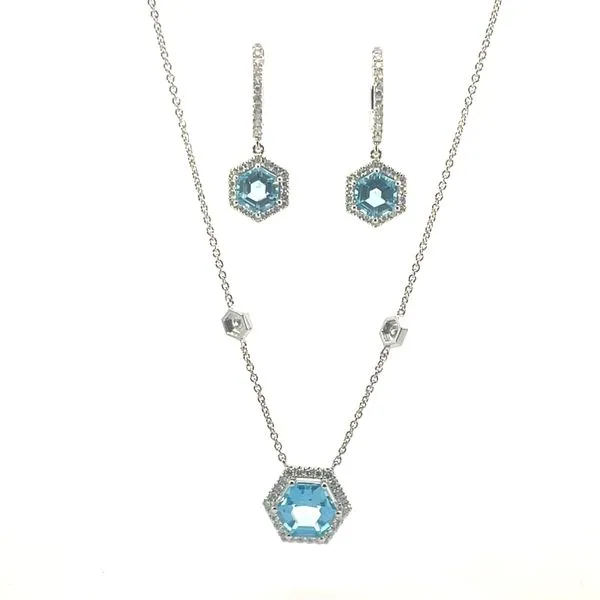 Hexagon Cut Blue Topaz & diamond dangle earrings in 14kw Image 5 Bryan Jewelry Prattville, AL