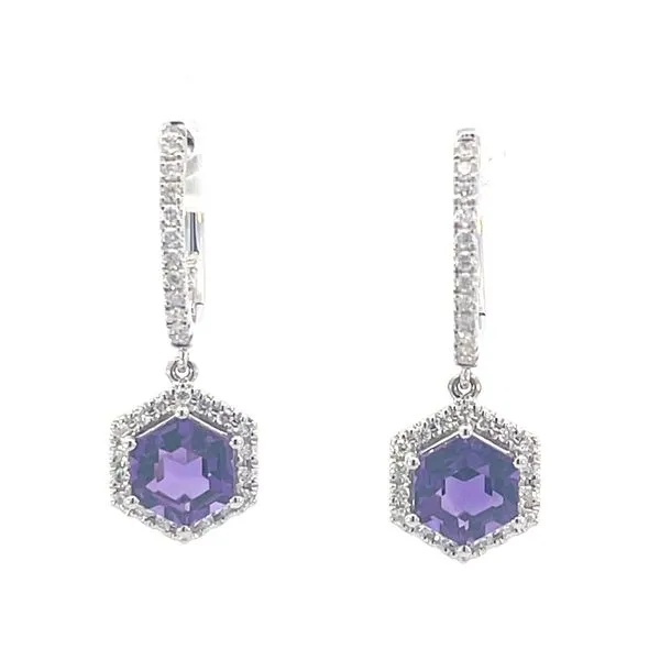 Amethyst & diamond dangle earrings-6x6mm Hexagon Cut in 14kw Image 2 Bryan Jewelry Prattville, AL