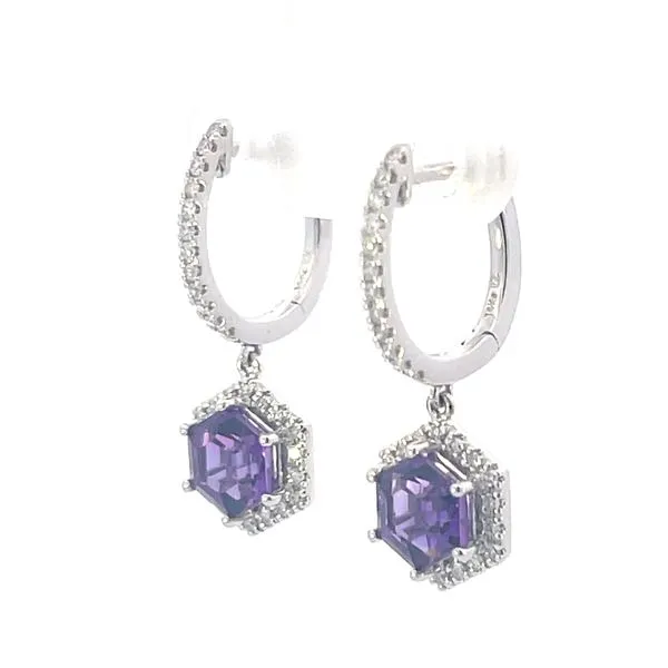 Amethyst & diamond dangle earrings-6x6mm Hexagon Cut in 14kw Image 3 Bryan Jewelry Prattville, AL