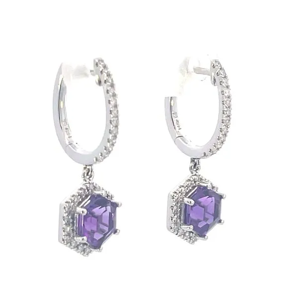 Amethyst & diamond dangle earrings-6x6mm Hexagon Cut in 14kw Image 4 Bryan Jewelry Prattville, AL