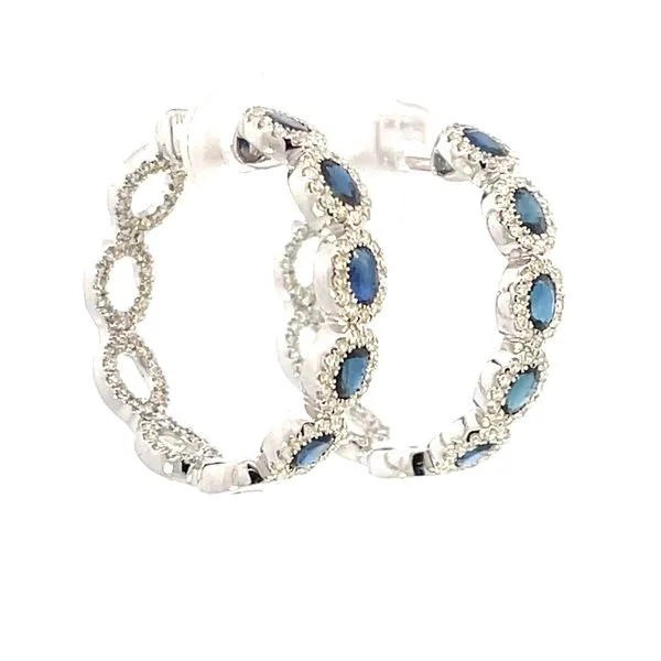 Sapphire & Diamond Hoop earrings 1.25ctw dia 2.10cttw sapphire--click post-8.7g-26.5mm diameter Bryan Jewelry Prattville, AL