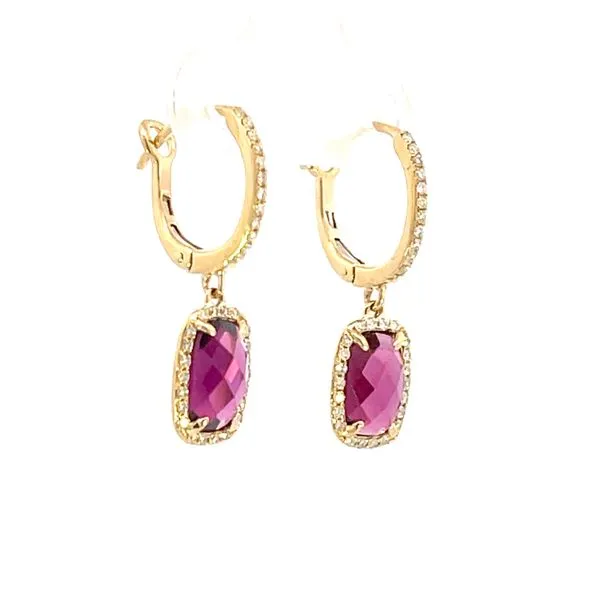 Radiant Rhodolite & diamond dangle earrings-14ky Image 2 Bryan Jewelry Prattville, AL