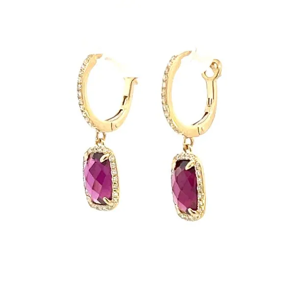 Radiant Rhodolite & diamond dangle earrings-14ky Image 3 Bryan Jewelry Prattville, AL