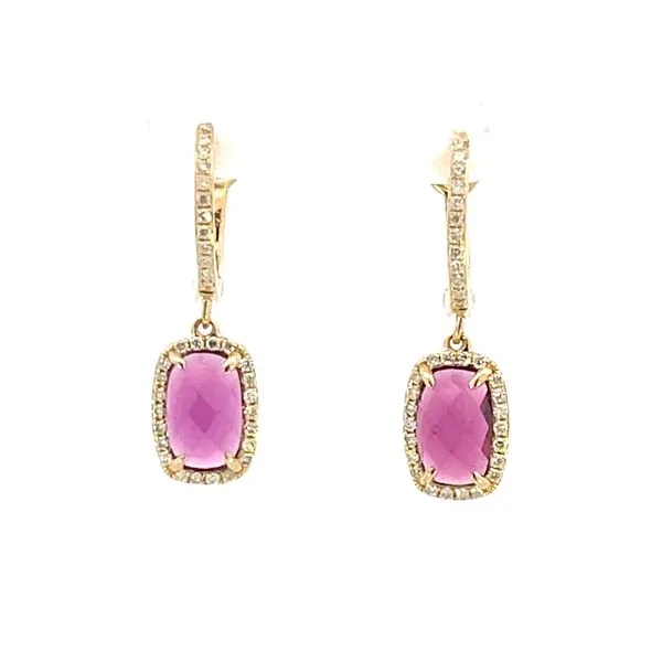 Radiant Rhodolite & diamond dangle earrings-14ky Bryan Jewelry Prattville, AL