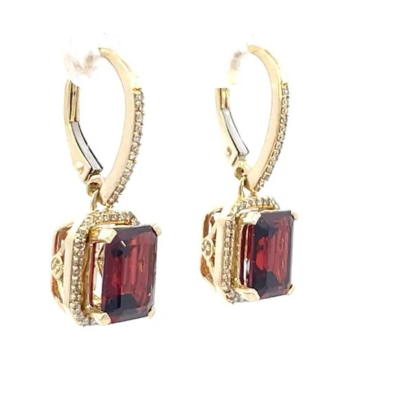Garnet & .22ctw diamond dangle leverback earrings in 14ky 4.8g Image 2 Bryan Jewelry Prattville, AL