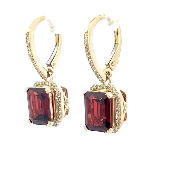 Garnet & .22ctw diamond dangle leverback earrings in 14ky 4.8g Image 3 Bryan Jewelry Prattville, AL