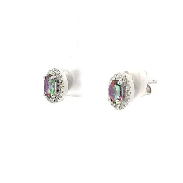 Oval Mystic Topaz & Diamond Halo Studs Image 2 Bryan Jewelry Prattville, AL