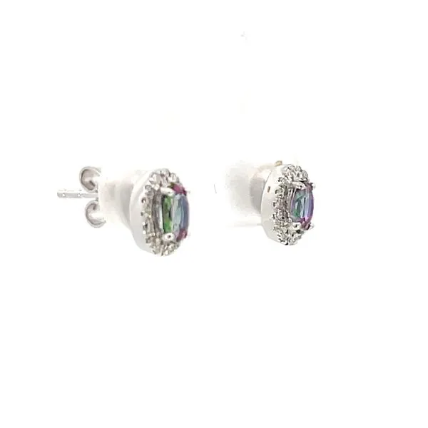Oval Mystic Topaz & Diamond Halo Studs Image 3 Bryan Jewelry Prattville, AL