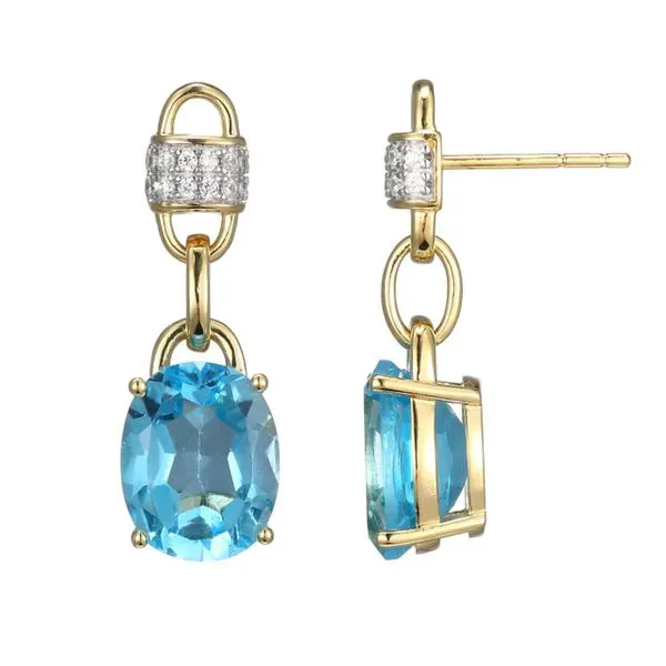 Blue Topaz & CZ dangle earrings in yellow plate Bryan Jewelry Prattville, AL
