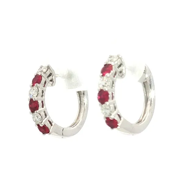 Ruby and Diamond hoop earrings in 14k white Image 2 Bryan Jewelry Prattville, AL
