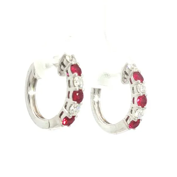 Ruby and Diamond hoop earrings in 14k white Image 3 Bryan Jewelry Prattville, AL