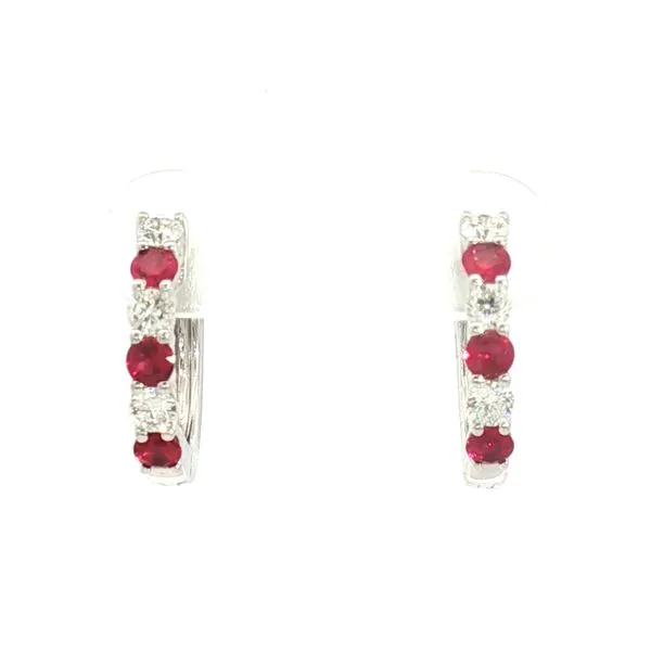 Ruby and Diamond hoop earrings in 14k white Bryan Jewelry Prattville, AL