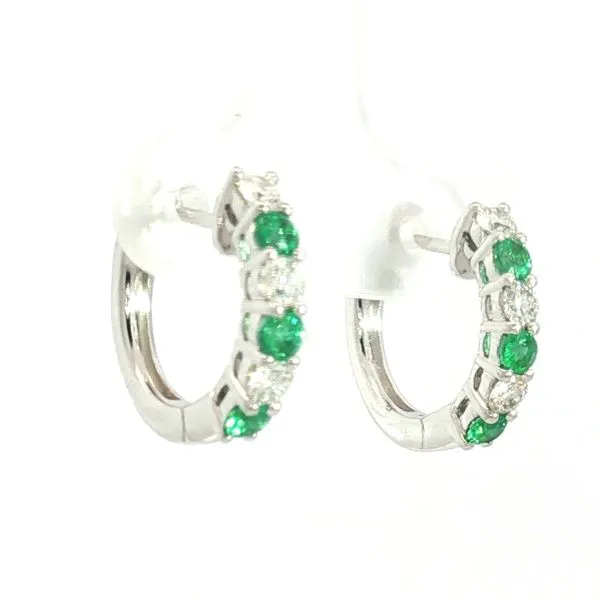 Emerald & Diamond Hoops in 14kw Image 2 Bryan Jewelry Prattville, AL