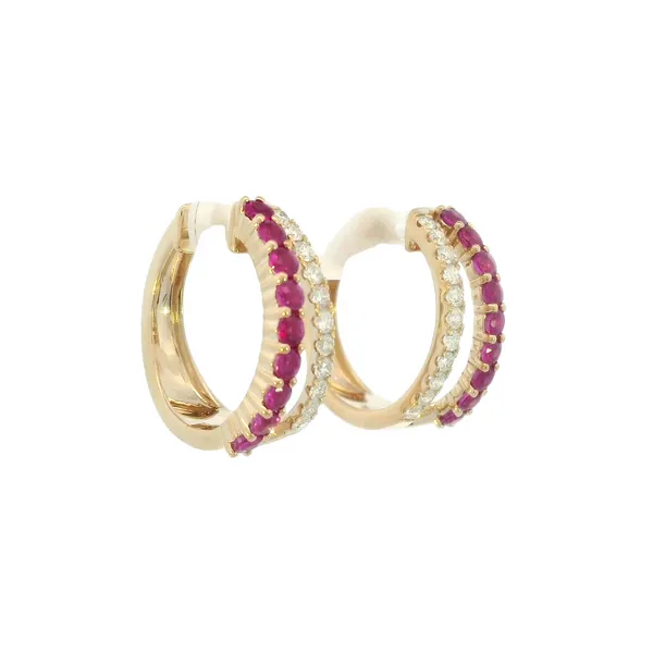 Duo Hoop Ruby & Diamond 14ky earrings Image 2 Bryan Jewelry Prattville, AL