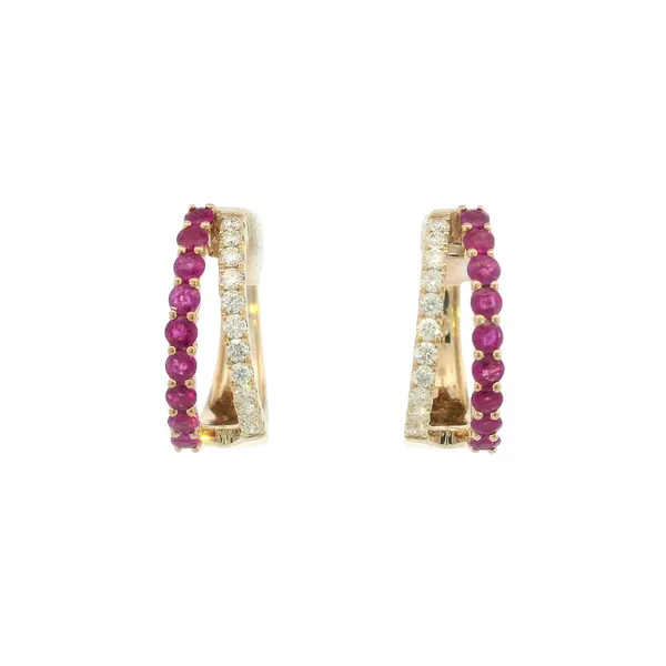 Duo Hoop Ruby & Diamond 14ky earrings Image 4 Bryan Jewelry Prattville, AL