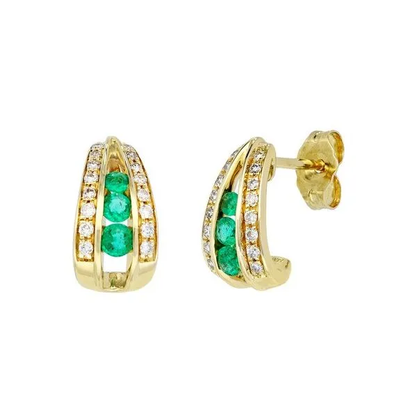 Emerald & Diamond petite Drop earrings-14ky Bryan Jewelry Prattville, AL
