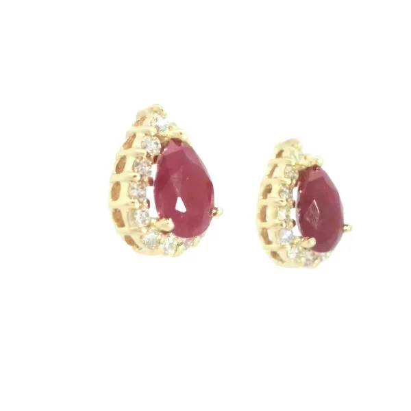 14ky Pear Shaped Ruby studs with diamond halo Image 2 Bryan Jewelry Prattville, AL