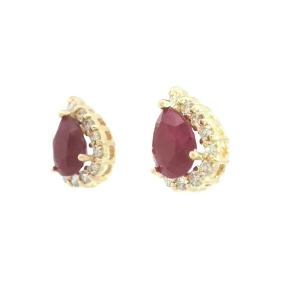 14ky Pear Shaped Ruby studs with diamond halo Image 4 Bryan Jewelry Prattville, AL