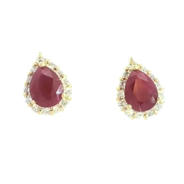 14ky Pear Shaped Ruby studs with diamond halo Bryan Jewelry Prattville, AL
